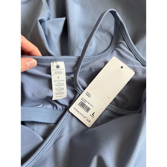 Yogalicious Lux Illusion Ribbed Lotus Short Romper in “Tempest”, size L, NWT! - Picture 5 of 8